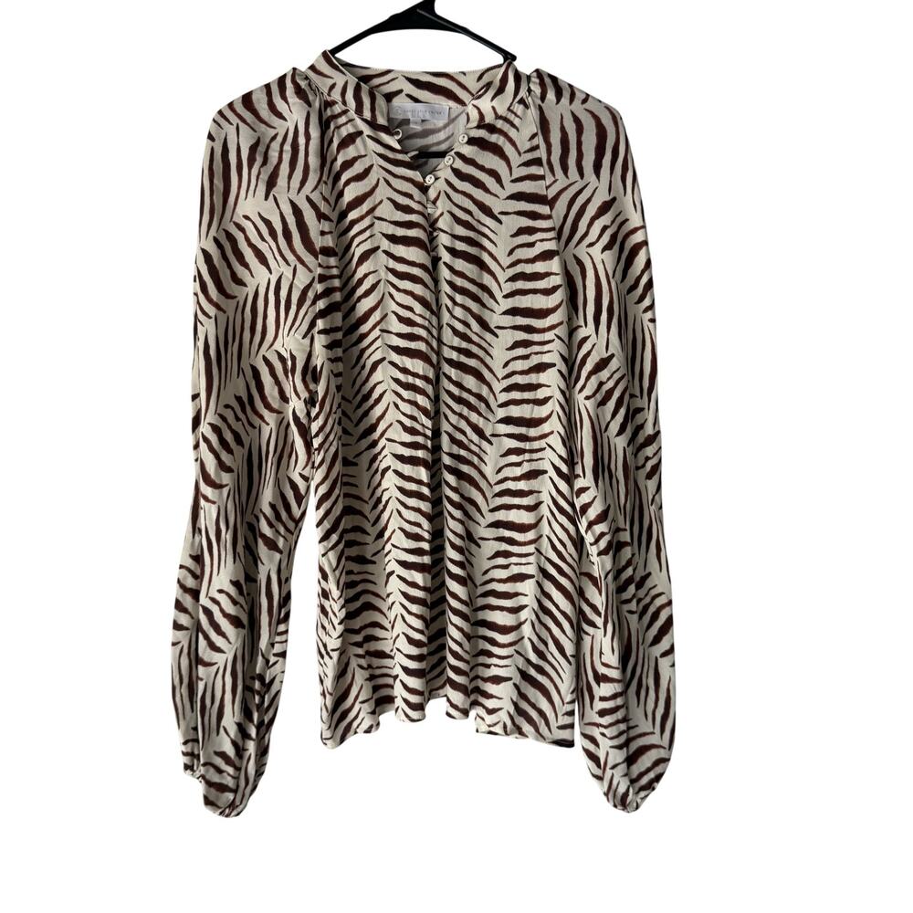 Corey Lynn Calter Shirt Womens Small Brown Ivory Zebra Print EcoVero Crepe Top